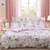 Pink Grid Cotton Duvet Cover Set with Hidden Zipper, 3 Pieces, Queen Size - 2 of 4