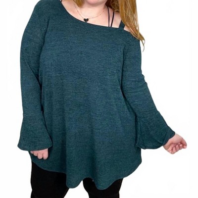 Women's Cold Shoulder Detail Top With Ruffle Sleeves - P & ROSE 1X