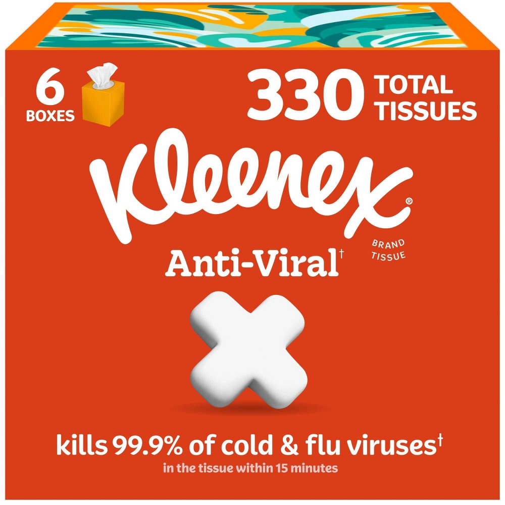 Kleenex Anti-Viral 3-Ply Facial Tissue - 6pk/330ct: Square Container, Non-Travel Size