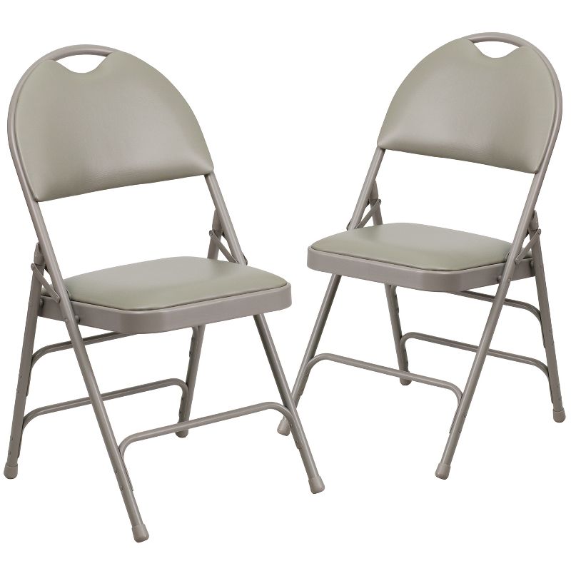 Flash Furniture 2 Pack HERCULES Series Extra Large Ultra-Premium Triple Braced Metal Folding Chair with Easy-Carry Handle, 1 of 10