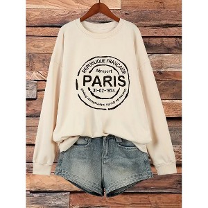 Coolmee Women's Plus Size Graphic Crewneck Sweatshirts Casual Loose Long Sleeve Pullover Fashion Tops - 1 of 3