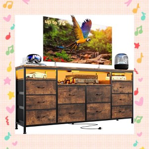 Garvee 10 Drawer TV Stand for 65-75 Inch TV - 63" W Long Fabric Dresser Entertainment Center with LED Lights & Power Outlets - 1 of 4
