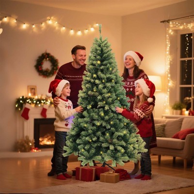 7FT Artificial Christmas Tree with 1350 Tips and Lights for Fullness Artificial Canadian Fir Full Bodied Christmas Tree with Metal Stand Lightweight