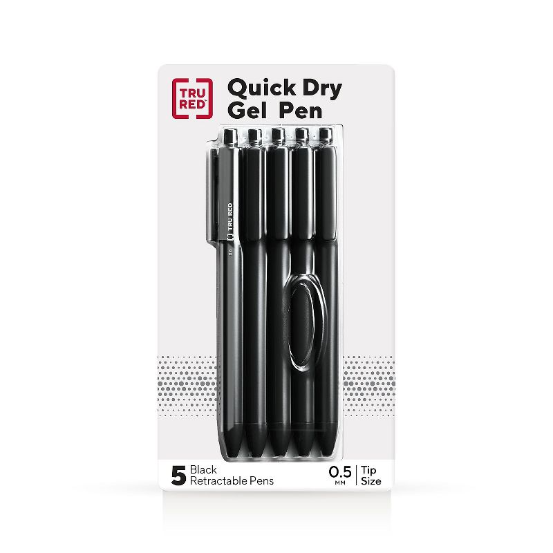 TRU RED Retractable Quick Dry Gel Pens Fine Point 0.5mm Blk TR54486, 1 of 10
