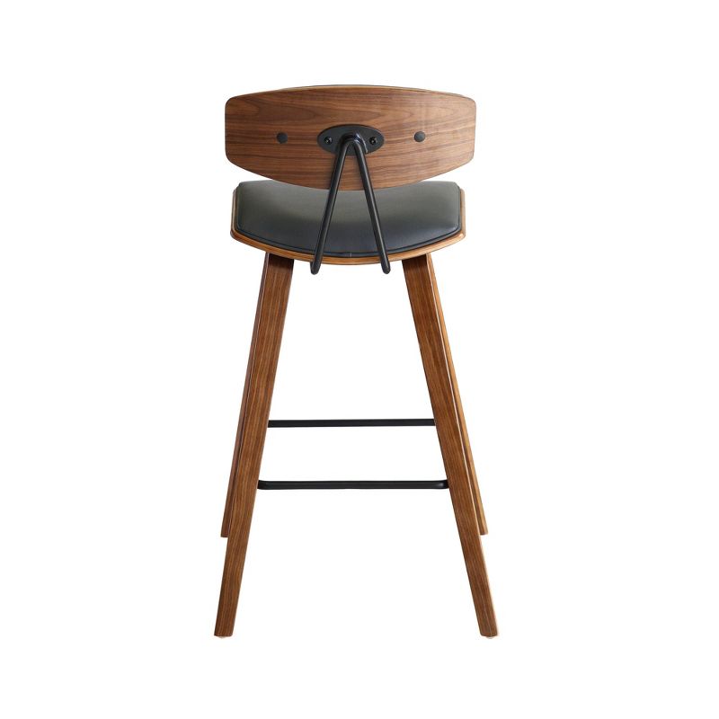 28.5" Fox Mid-Century Bar Height Barstool Faux Leather with Brushed Wood - Armen Living, 5 of 6