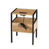 Rattan Nightstand, 15.75" Rattan End Table, Rattan Wood End Side Accent Table Nightstand w/Charging Station, Cane End Table w/Drawer&Solid Wood Legs B - 4 of 4