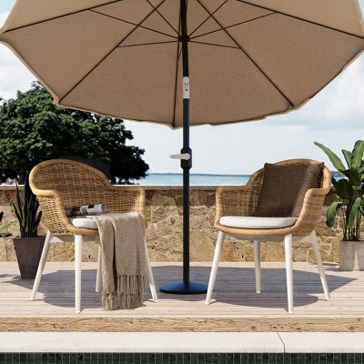 2 Piece Outdoor Patio Arm Chairs with Sunbrella Cushions Weather Resistant Dining or Accent Chairs with Lattice Backrest for Garden-Maison Boucle