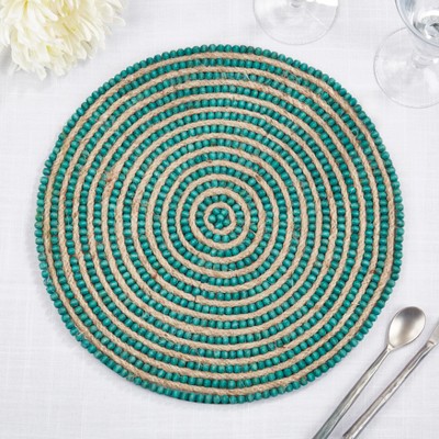 Turquoise Beaded Spiral Swirl Round Placemats, Set of 4