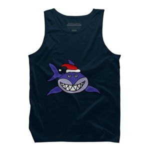 Men's Design By Humans Funny Christmas Shark in Santa Hat By SmileToday Tank Top - 1 of 3