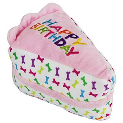 Multipet Pink Happy Birthday Cake Slice Plush Dog Toy - Small Size