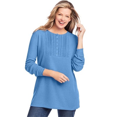 Woman Within Waffle Thermal Lace Bib Henley Tee