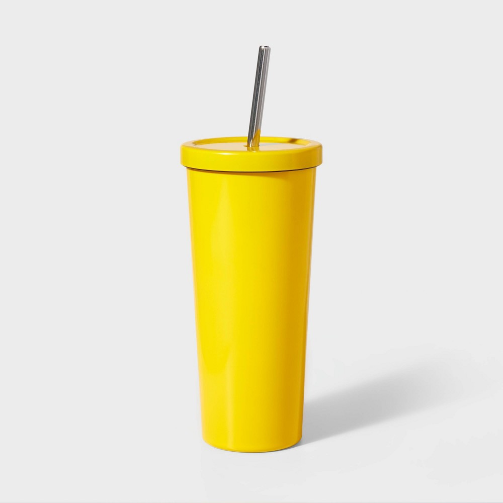 Photos - Glass 20oz Stainless Steel Tumbler with Straw Yellow - Sun Squad™