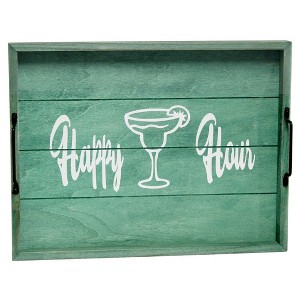 HomeRoots 16" Aqua And White Happy Hour Serving Tray With Handles - 1 of 4