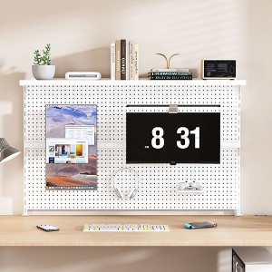 ORRD Metal Pegboard Desk Organizer with Dual Monitor Stand, 59×35" Privacy Panel with Accessories, White - 1 of 4