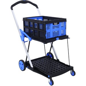 NAYSAYE Two Tier Folding Utility Cart with Basket Collapsible Shopping Cart for Grocery and Home Use with 90 lbs Load Capacity, Blue, 39"*23"*42" - 1 of 4