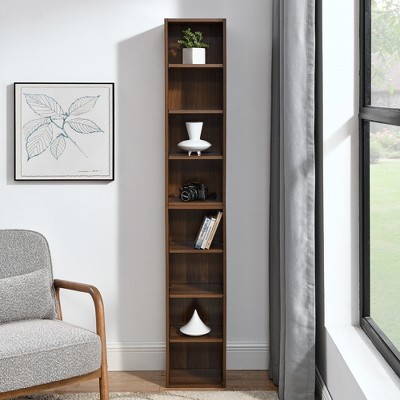 Vynxaria 8-Tier Media Tower Rack: Adjustable Shelves, Slim Storage Cabinet, Double-Decker Bookcase for Home Office