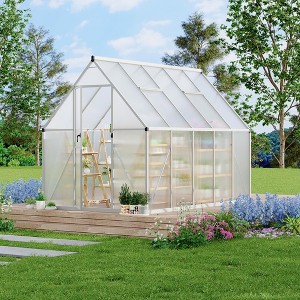 6X9FT Polycarbonate Greenhouse, Heavy Duty Aluminum Walk-In Greenhouses with Roof Vent, Outdoor Plant Greenhouse for Garden Backyard - 1 of 4