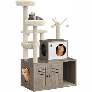 Cat Litter Box Enclosure with Wooden Cat Washroom Furniture, Barn Door, Pet House, Fits Most Litter Boxes - 1 of 4