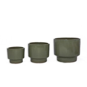 VisioGear 3PCS Ceramic Flowerpot, Modern Planter for Patio, Garden, Windowsill, Antique Green, 15"*15"*13" - 1 of 4