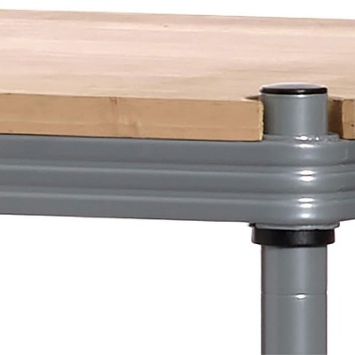 Silver Metal Mesh Storage Workbench with Wood Top