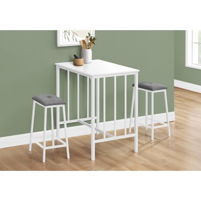 Monarch Specialties Dining Set 3pcs Set Counter Height 36 in Rectangular Small Kitchen White Laminate White Metal Contemporary Modern