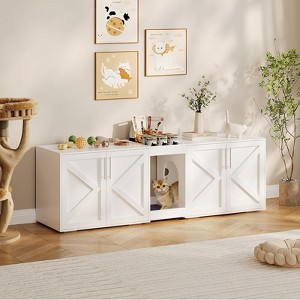 Modern Wooden Hidden Double Litter Box Enclosure Furniture with Soft Cushion ,Cat Washroom - 1 of 4