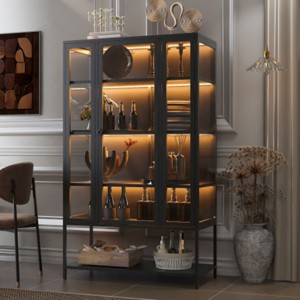 Display Storage Cabinet with Glass Door,LED Lights Cabinet,Modern Black Storage Cabinet for Living Room or Display Corners-Maison Boucle - 1 of 4