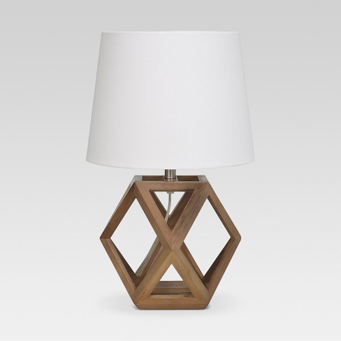 Geometric Wood Figural Accent Lamp Brown Threshold