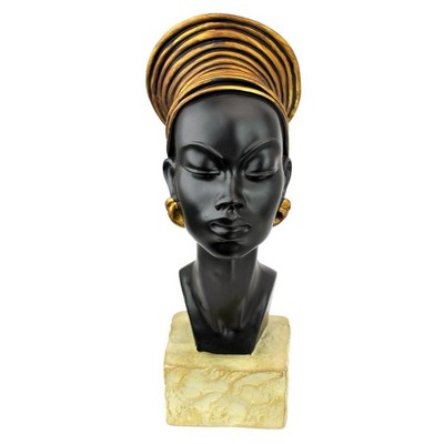 Regal Black and Gold Nubian Queen Resin Bust Statue