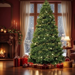 NAYSAYE Green / White Pre-lit Artificial Christmas Tree Prelighted Artificial Hinged Spruce Xmas Tree with Branch Tips Festival Essential Gift Decor - 1 of 4