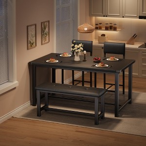 Dining Table Set for 4, Kitchen Table with 2 Upholstered Chairs and Bench, Wood Kitchen Dining Room Set, for Small Space, Apartment, Home, Kitchen - 1 of 4