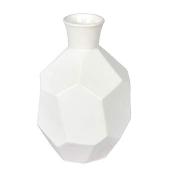 Vickerman 10" White Ceramic Geometric Bottle. This bottle mixes together touches of whimsical and modern. This ceramic bottle has a geometric body and