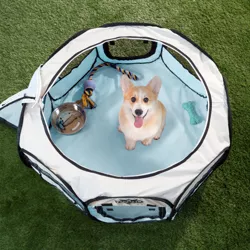 Petmaker Portable Pop Up Dog Play Pen with Carrying Bag Blue - 33"x15.5"