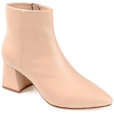 Journee Signature Womens Genuine Leather Tabbie Almond Toe Block Heel Ankle Booties