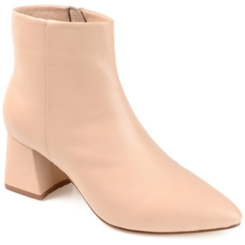 Journee Signature Womens Genuine Leather Tabbie Almond Toe Block Heel Ankle Booties Nude 8 Target