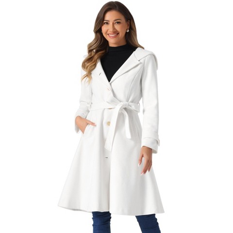 INSPIRE CHIC Women's Winter Single Breasted Trench Pockets Hooded Long Sleeve Overcoat White Large