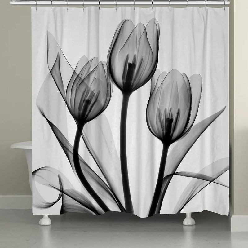 Laural Home Monochromatic Black Tulips Shower Curtain, 1 of 2