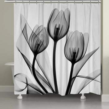 Laural Home Monochromatic Black Tulips Shower Curtain