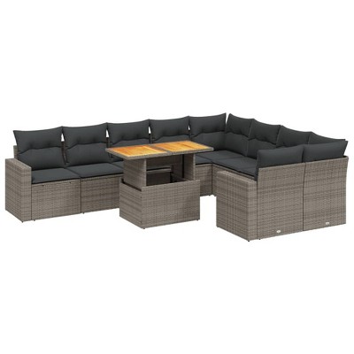 vidaXL Garden Sofa Set Cushions: Dark Grey, Rattan: Grey
