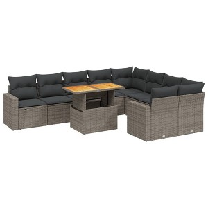 vidaXL Garden Sofa Set Cushions: Dark Grey, Rattan: Grey - 1 of 4