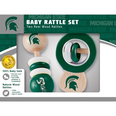 Baby Fanatic Wood Rattle 2 Pack - NCAA Michigan State Spartans Baby Toy Set