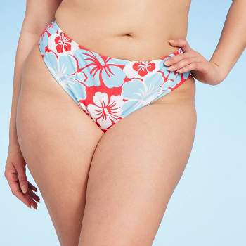 Women's Hibiscus Print Low-Rise Medium Coverage Bikini Bottom - Wild Fable™ Red/White/Blue