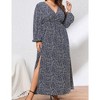 YESFASHION Women Plus Size Maxi Dresses Long Lantern Sleeves Casual Wrap Split Dress - 3 of 4