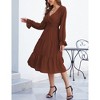 BLUEMING Womens V Neck Long Sleeve Peasant Dress Poet Sleeve Dress Surplice Shirred Waist Tiered Womens Fall Fashion, Brown - 2XL - 2 of 4