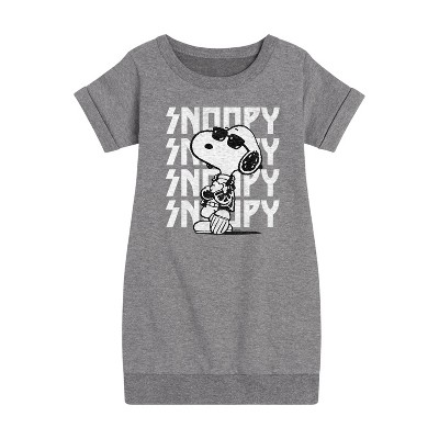 Girls' - Peanuts - Snoopy Rock Name Repeat Graphic Short Sleeve Fleece Dress