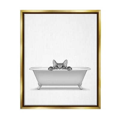 Stupell Industries Cat Peeking Bathroom Tub Framed Floater Canvas Wall Art