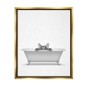 Stupell Industries Cat Peeking Bathroom Tub Framed Floater Canvas Wall Art - 1 of 4