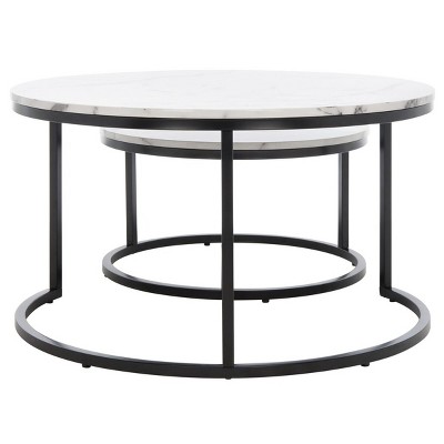 Peppino White Faux Marble and Black Metal Round Nesting Coffee Table