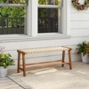 Tangkula 47" Long Teak Wood Patio Bench w/Weave Seat Solid Wood Legs Backless for Porch - 2 of 4
