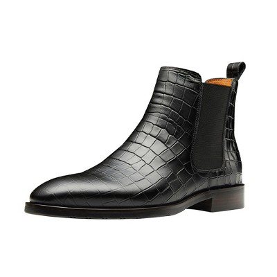 Santimon Men's Chelsea Boots Dress Ankle Boots Crocodile Print Genuine Leather Boots